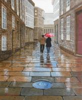 Calle gallega con alcantarilla